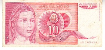 B11 7 - Bancnota foarte veche - Fosta Jugoslavia - 10 dinarI - 1990 foto