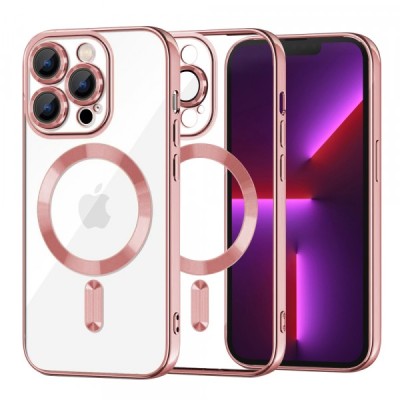 Husa MagSafe pentru Apple iPhone 13 Pro, Techsuit, Luxury Crystal, Roz foto
