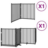 Cumpara ieftin Poarta caini pliabila cu usa 6 panouri negru, 480 cm, lemn plop