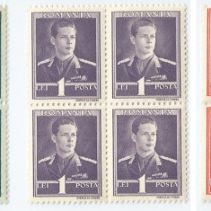 |Romania, LP 154/1944-1945, Mihai I , (filigran MM) (uzuale), blocuri de 4, MNH