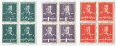 |Romania, LP 154/1944-1945, Mihai I , (filigran MM) (uzuale), blocuri de 4, MNH foto