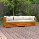 VidaXL Canapea de grădină cu 3 locuri, cu perne, lemn masiv de acacia