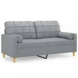 Canapea cu 2 locuri cu pernute, gri deschis, 140 cm, textil