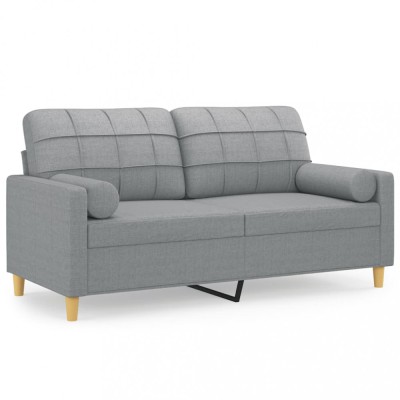 Canapea cu 2 locuri cu pernute, gri deschis, 140 cm, textil foto