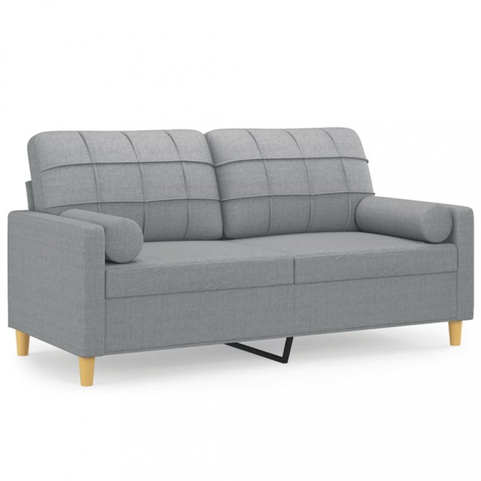 Canapea cu 2 locuri cu pernute, gri deschis, 140 cm, textil