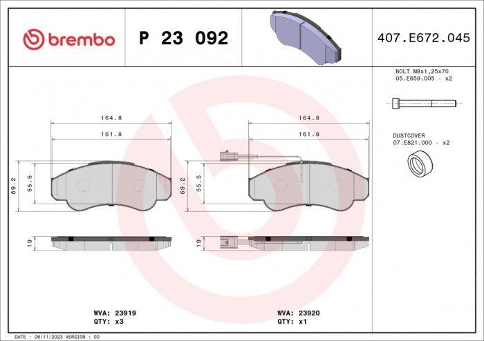BREMBO P 23 092 PRIME LINE set placute frana,frana disc