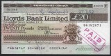 !!! RARR : MAREA BRITANIE , BANCA LLOYDS - CEC DE CALATORIE 20 POUNDS - INCASAT 1982 / CEL DIN SCAN