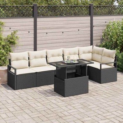 vidaXL Set de canapele pentru grădină 7 pcs Negru Rattan poli foto