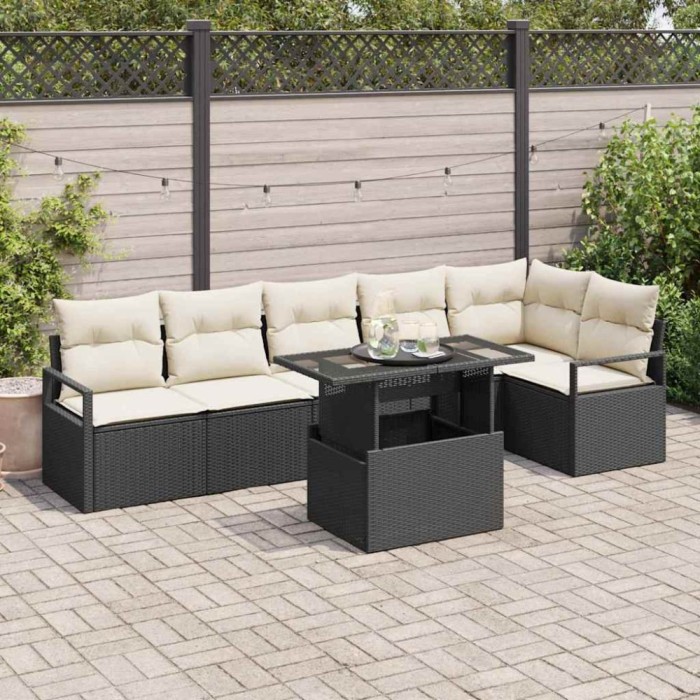 vidaXL Set de canapele pentru grădină 7 pcs Negru Rattan poli