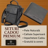 Set Cadou Barbati Luxury Bianco: Borseta Hunter Piele Nappa+ Portofel Piele Naturala Corvo Bianco