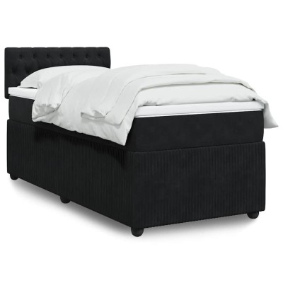 vidaXL Pat box spring cu saltea, negru, 90x200 cm, catifea 3287646 foto
