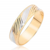 Inel bandă cu caneluri diagonale aurii și argintii - Marime inel: 51