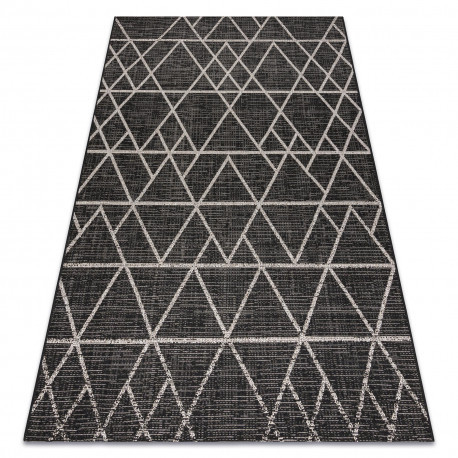 Covor sisal Floorlux 20508 negru si argint Triunghiuri, 120x170 cm