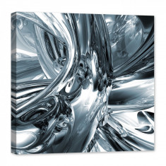 Tablou luminos in intuneric, GlowforHome, Imagine pictura Abstracta moderna metal lichid Gri argintiu cu reflexii sticla si oglinda, 60 cm x 60 cm foto