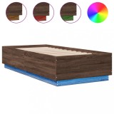 Cadru de pat cu lumini LED stejar maro 90x200 cm lemn prelucrat