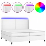 Cumpara ieftin Pat cu arcuri, saltea si LED, alb, 200x200 cm, piele ecologica