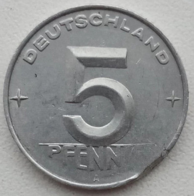 Moneda RDG - 5 Pfennig 1952 - Eroare batere foto