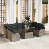 Set de canape de grădină vidaXL din 10 piese cu perne gri din ratan poli, Set de canapea de grădină vidaXL cu două locuri cu perne gri din ratan poli