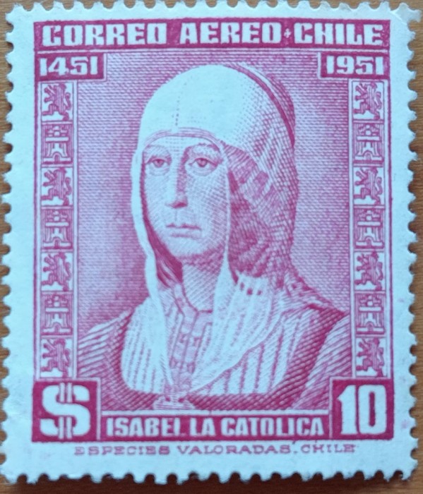 CHILE-1951-ANIV -ISABELA CATOLICA-REGINEI -SPANIEI--Care a initiat Calatoria lui COLUMB&#039;&#039;-Timbru MNH,NESTAMPIL.-VEZI SCAN