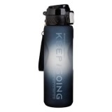 Sticlă de apă sport din plastic, 1L, Negru-Gri Ombre, cu gura de scurgere și m&acirc;ner, CMCLASS