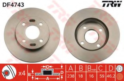Disc frana NISSAN MICRA II (K11) (1992 - 2003) TRW DF4743 foto