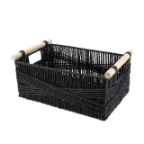 Coș Depozitare H&acirc;rtie / Metal / Lemn 34X23,5X14 Cm &ndash; Negru | Organizatoare Baie