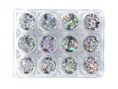 Set 12 decoratiuni paiete pentru unghii, argintii, romburi