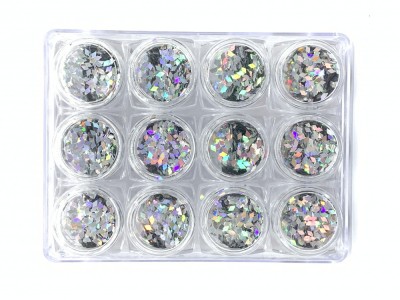 Set 12 decoratiuni paiete pentru unghii, argintii, romburi foto