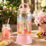 Recipient cu robinet si suport flamingo, 3,7 L, plastic transparent si roz, CMCLASS