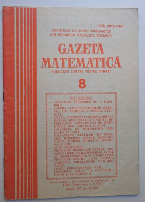 Gazeta matematica nr. 8 din 1985