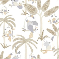 Noordwand Tapet ?Mondo baby Animals Birds Trees?, alb ?i bej foto