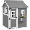 Outsunny Căsuță de joacă pentru copii, casă pentru interior și exterior cu ușă, ferestre și lădiță pentru flori, lemn de brad, gri | Aosom Romania