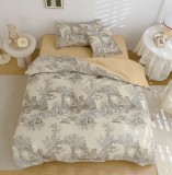 Cumpara ieftin Lenjerie De Pat Fabrizio Xc034, Bumbac, 4 Piese, Cu Elastic, Crem, Gri, Imprimeu