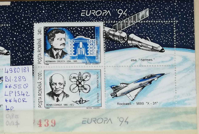 1994 Europa CEPT Bl.289 LP1342 MNH Pret 2,7+1 Lei