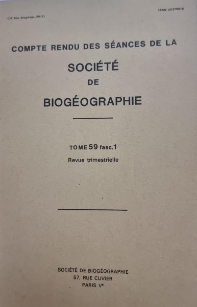 Compte rendu des seances de la Societe de Biogeographie Tome 59 fasc. 1