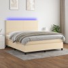 VidaXL Pat cu arcuri, saltea și LED, crem, 160x200 cm, textil 3134730