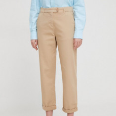 United Colors of Benetton pantaloni femei, culoarea bej, drept, high waist
