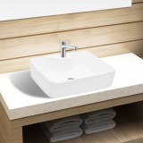 Chiuvetă de baie pătrată din ceramică cu gaură pentru robinet, alb, vidaXL