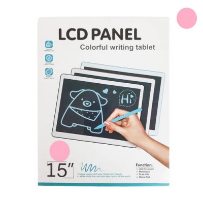 Tableta grafica de desenat pentru copii,color de 15 inch diagonala, cu buton de stergere si creion - Roz foto