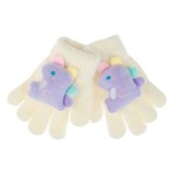 Mănuși Velvet Ecru cu Dinozaur 3D pentru Fete - Accesorii de Iarnă, CMCLASS
