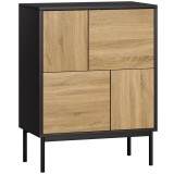 HOMCOM Bufet living mobilier de depozitare dulap de bucătărie uși cu deschidere prin apăsare și 4 compartimente stil modern 60 x 35 x 78 cm, negru | A