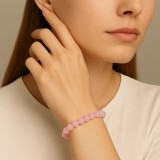 Set Bratara Cuart roz cu felicitare personalizata, pietre semipretioase rotunde 6 mm, elastica
