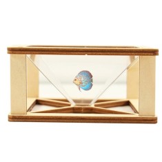 Kit proiector holograma 3D tip piramida, compatibil telefon si tableta, cadru lemn, efect vizual 360