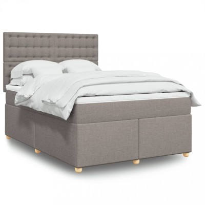vidaXL Pat box spring cu saltea, gri taupe, 140x200 cm, textil 3293593 foto