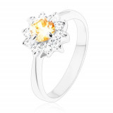 Inel strălucitor cu braţe &icirc;nguste, zirconiu rotund portocaliu cu petale transparente - Marime inel: 56