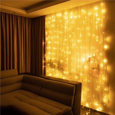 Ghirlanda luminoasa tip perdea 200 LED-uri, 2x2m, pentru interior, alimentare USB, alb cald (galben) foto