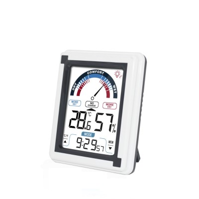 Termometru si higrometru de camera JustZen&amp;trade; EN-882A, ecran 112x95mm, ceas cu alarma, lumina, touch, indicator comfort digital, citire 10s, alb-negru foto