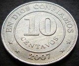 Moneda exotica 10 CENTAVOS - NICARAGUA, anul 2007 * cod 2091, America Centrala si de Sud