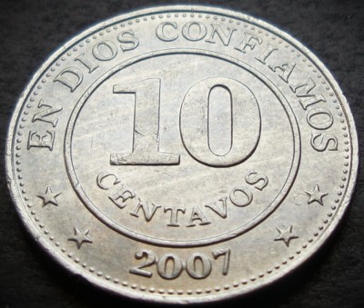 Moneda exotica 10 CENTAVOS - NICARAGUA, anul 2007 * cod 2091 foto