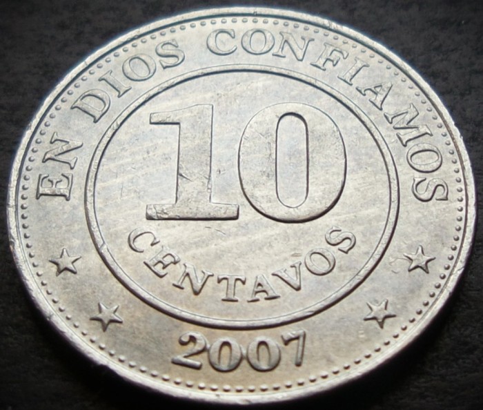 Moneda exotica 10 CENTAVOS - NICARAGUA, anul 2007 * cod 2091